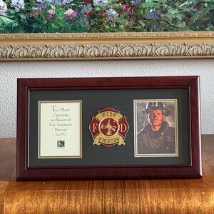 Firefighter Medallion Double Picture Frame 10" x 18" Mahogany Finish Collage NIB